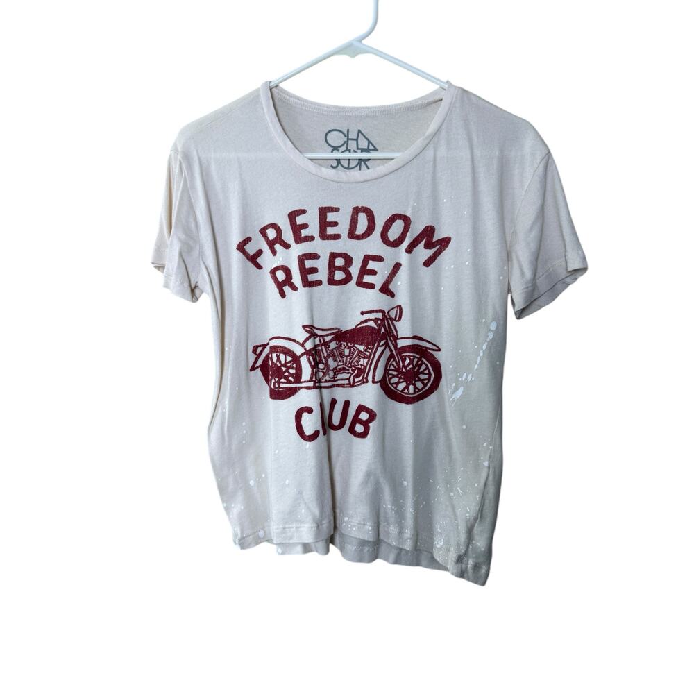 Chaser Freedom Rebel Club Motorcycle Cropped Distressed Destroyed Shirt White XS